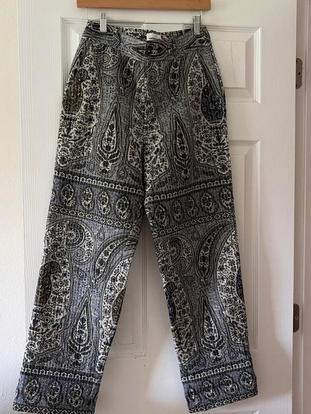 Antik Batik Black and White Paisley High-Waist Trousers